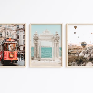 Istanbul Print Set of 3, Istanbul Wall Art, Air Balloon Print, Turkey Home Decor, Istanbul Gallery Wall Set, Travel Art Prints | Digital Art