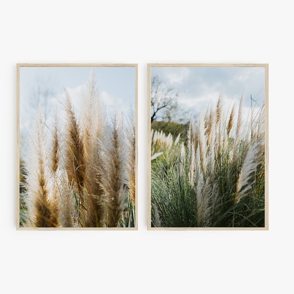 Pampas Grass Print Set, Modern Botanical Wall Art (Digital Download)