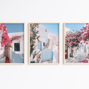 Greece Print Set of 3, Santorini Wall Art Print, Mediterranean Wall Art, Mykonos Pastel Printable Art, Travel Print, Oia Santorini Print Set