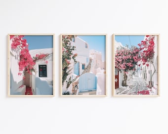 Santorini Print Set, Mediterranean Coastal Art (Digital Download)