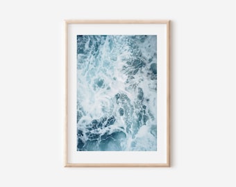 Ocean Waves Print, Blue Nautical Wall Art (Digital Download)