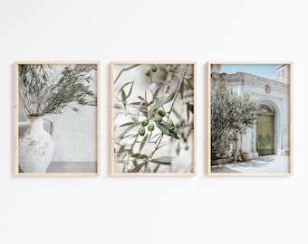 Santorini Print Set, Olive Branch, Greek Mediterranean Decor (Digital Download)