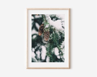 Winter Pinecone Forest Print, Nordic Christmas Decor (Digital Download)