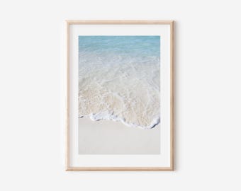 Neutral Beach Print, Modern Coastal Ocean Waves Art (Digital Download)