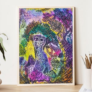 Mother Forest - Abstract Oil Painting, Oil Pastel Art Print, Colorful Impressionist Painting, Oil Pastel Drawing A3 by Khristina Mahu
