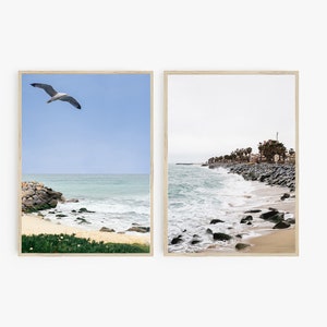 Beach Print Set of 2, Set of 2 Coast Prints, Ocean Waves Poster, Modern Minimalist Poster, Pastel Beach Prints, Seagulls Print, Home Decor