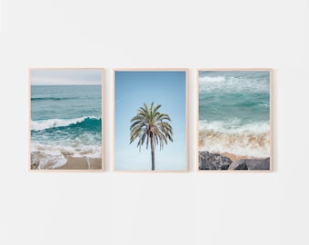 Neutral Beach Print Set, Coastal Ocean Palm Tree Art (Digital Download)