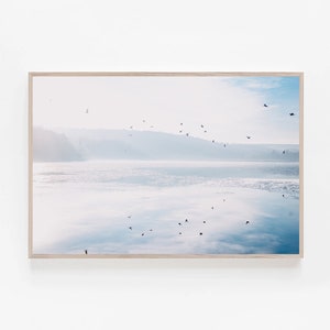 Flying Birds Ocean Print, Instant Art, Modern Minimalist Poster, Printable Beach Decor, Sea Beach Print, Pastel Beige Print, Landscape Art
