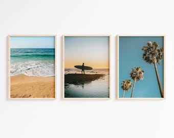 Beach and Surfboard Print Set, Coastal Wall Art (Digital Download)