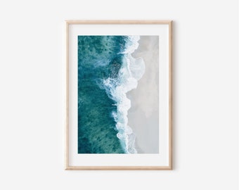Aerial Ocean Print, Digital Download Art, Coastal Decor, Beach Printable Wall Art, Ocean Waves Print, Blue Sea Water Print, Surfing Print