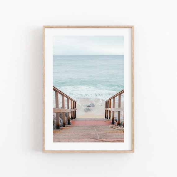 Beach Stairs Poster Beach Print Instant Art Neutral Print | Etsy