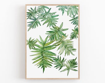 Watercolor Tropical Leaf Print, Green Botanical Wall Art