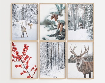 Christmas Wall Art Set, Winter Snow Landscape Prints (Digital Download)