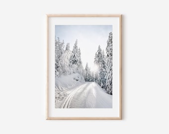 Winter Wonderland Landscape Print, Snowy Pine Trees (Digital Download)