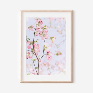 Impresión de flores florecientes, impresión de arte mural primaveral, descarga digital, arte mural floral, póster minimalista moderno, arte mural rosa pastel, decoración japonesa