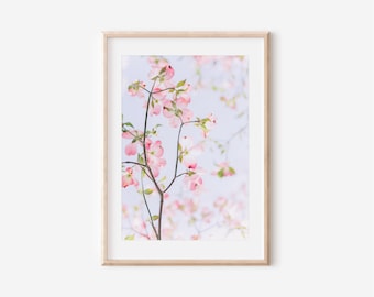Blooming Flowers Print, Modern Pink Floral Wall Art (Digital Download)