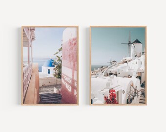 Santorini Mykonos Print Set, Greece Travel Poster (Digital Download)