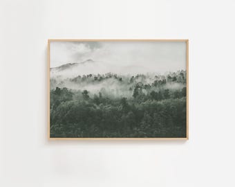 Foggy Forest Landscape Print, Nordic Mountain Wall Art (Digital Print)