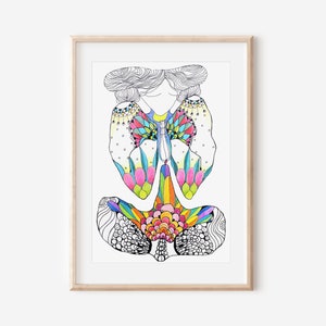 Poster di meditazione Yoga Girl, stampa di yoga con acquerello, arte murale Meditazione Girl, download digitale, stampa artistica Mindfulness, arte murale Namaste