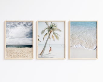Coastal Beach Print Set, Modern Boho Palm Decor (Digital Download)