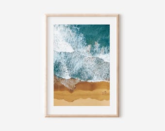 Flygfoto över stranden, fotografi av havsvågor, kustväggkonst (digital nedladdning)