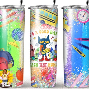 Vaso de sublimación recto y delgado de 20 oz de Pete The Cat, archivo PNG