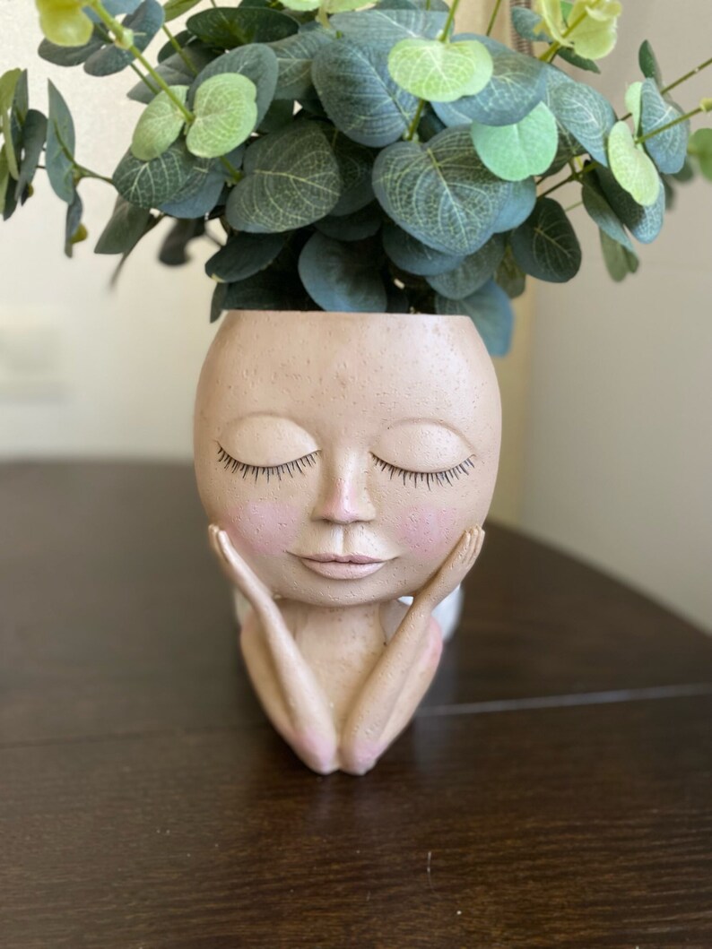 Girl Face Head Planter Lady Statue Succulent Resin Flower Etsy
