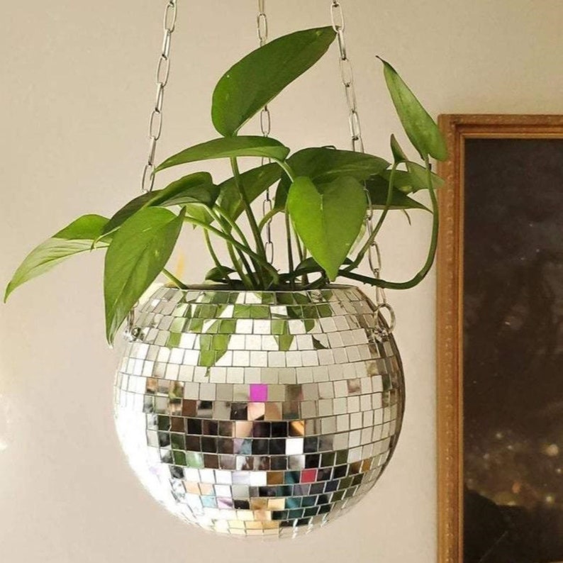 Hanging Disco Ball Planter Mirror Ball Plant Pot Retro Round Etsy UK
