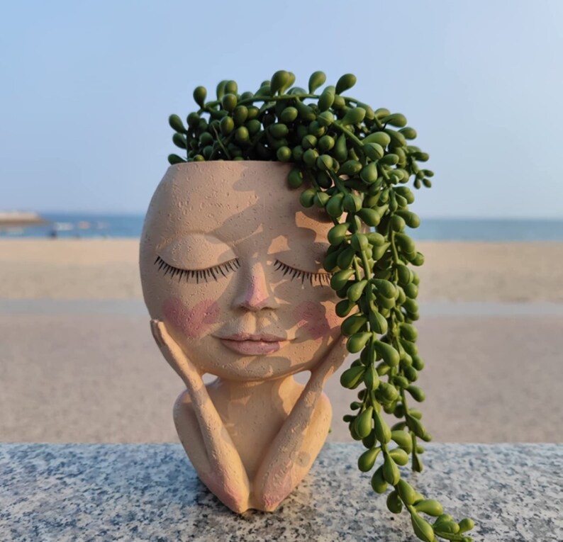 Girl Face Head Planter Lady Statue Succulent Resin Flower Etsy