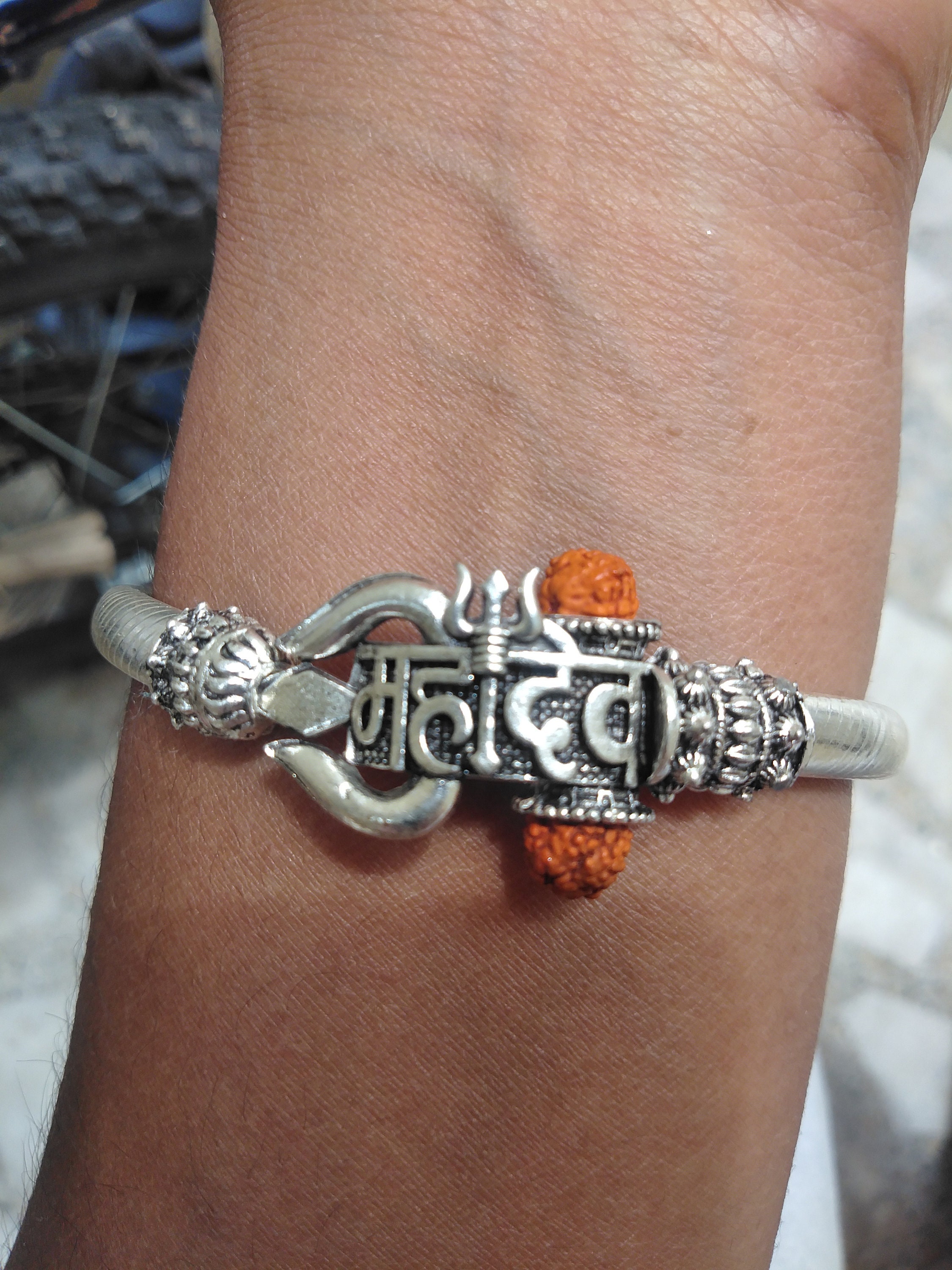 SILVER SHINE Adjustable Trishul Damroo Rudraksha Bahubali Kada Bracelet  Mahakal For Men Boys Girls