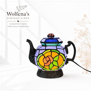 Vintage Stained Glass Lamp Tea Pot Working