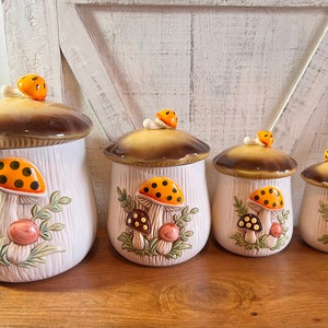 Sears Merry Mushroom Canisters Vintage 1970s Sears canisters Housewarming Gift For Her