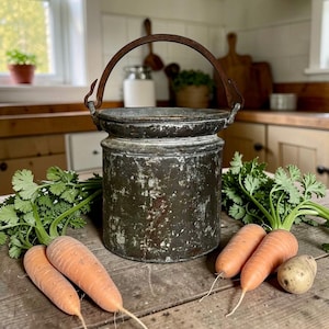 Antique Hand Hammer Fogged Copper and Tin Cauldron, Salvaged Rustic Primitive Pail