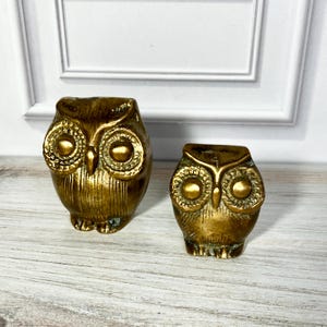 Vintage Brass Owls Medium & Small Paperweights