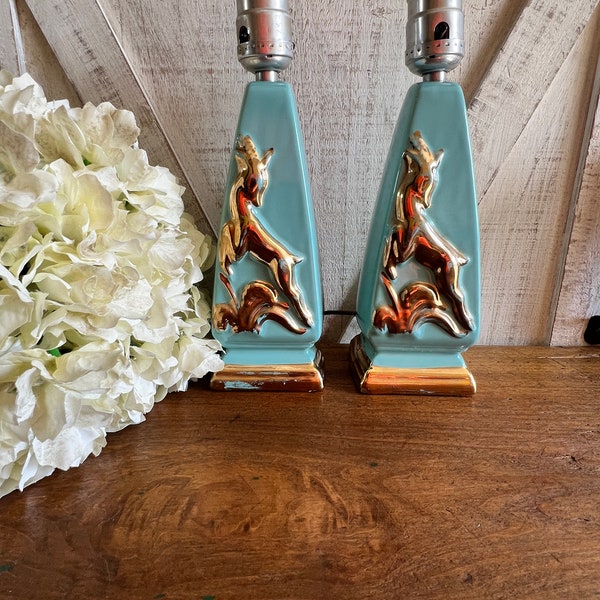 Mid century Turquoise lamps. Howell China 1950s lamps  Set of two