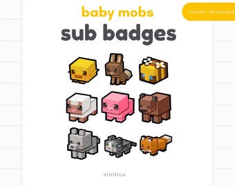 10x Baby Mobs Twitch Badges I Cute Streamer Sub Badges  I Block Animals