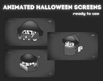 3x Halloween Cute Mushroom Animated Twitch Screens / Starting Soon / Be right Back / Ending Soon