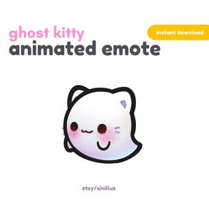 Pode incluir: Emoji animado de gatinho fantasma com um corpo branco, contorno preto e bochechas cor-de-rosa. O gatinho tem uma expressão de surpresa com a boca aberta e um pequeno sorriso.