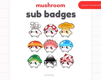 10x Mushroom  Twitch Sub Badges / Bit Badges / Cheer / Cute / Streamer  / Youtube Channel Badges