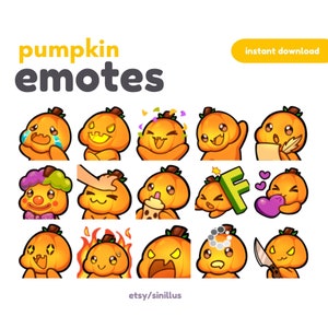 x15 Halloween Pumpkin Emote Pack / Twitch emotes pack / Emoji /Discord / Youtube / Emote / Cute chibi emotes/ Streamers