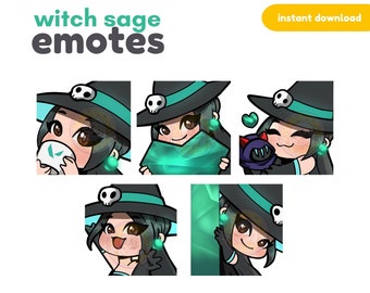 Witch Sage Emote Set/ Twitch emotes pack / Emoji /Discord /Youtube / Emote /  Cute chibi emotes / Streamers / Valorant