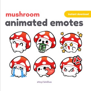 Animated Mushroom Chibi Emote Pack: Twitch, Discord, YouTube (Digital Download)
