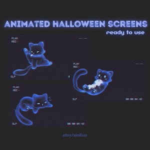 3x Halloween Cute  Cat Ghost Animated Twitch Screens  / Starting Soon  / Be right Back  / Ending Soon