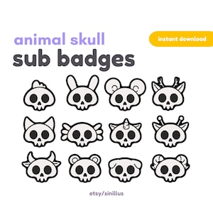 12x Cute Animal Skulls Twitch Sub Badges / Bit Badges / Cheer /  Cute / Streamer / Horror / Halloween / Youtube Channel Badges