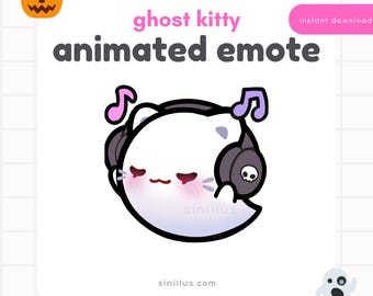 Animated Ghost Kitty Jam Emote: Spooky Chibi Gif Twitch Youtube Discord (Digital Download)