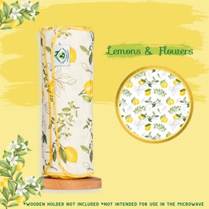 29 Reusable Paper Towels and Tube 11x12in, Cotton Bag, Polishing Towel or Bacon Sponge, Reusable Napkins, Baby Wipes Lemon Flowers