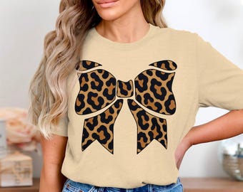 Coquette Bow Leopard Print  T-Shirt Animal Print T-Shirt Trendy Aesthetic Bow Graphic Tee Wild Style Ladies Shirt Mom gift