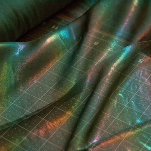 green rainbow gradient fabric, forest green chiffon, sheer green fabric, mermaid chiffon fabric, lightweight green quick dry  foil fabric