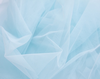 Blue Wedding Fabric, Icy Light Blue Tulle, Blue Sheer Fabric, Soft