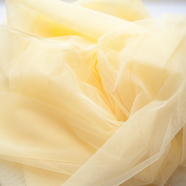 pale yellow fabric, yellow stretch mesh fabric, light yellow tulle, yellow dress fabric, soft yellow wedding décor, spring yellow fabrics